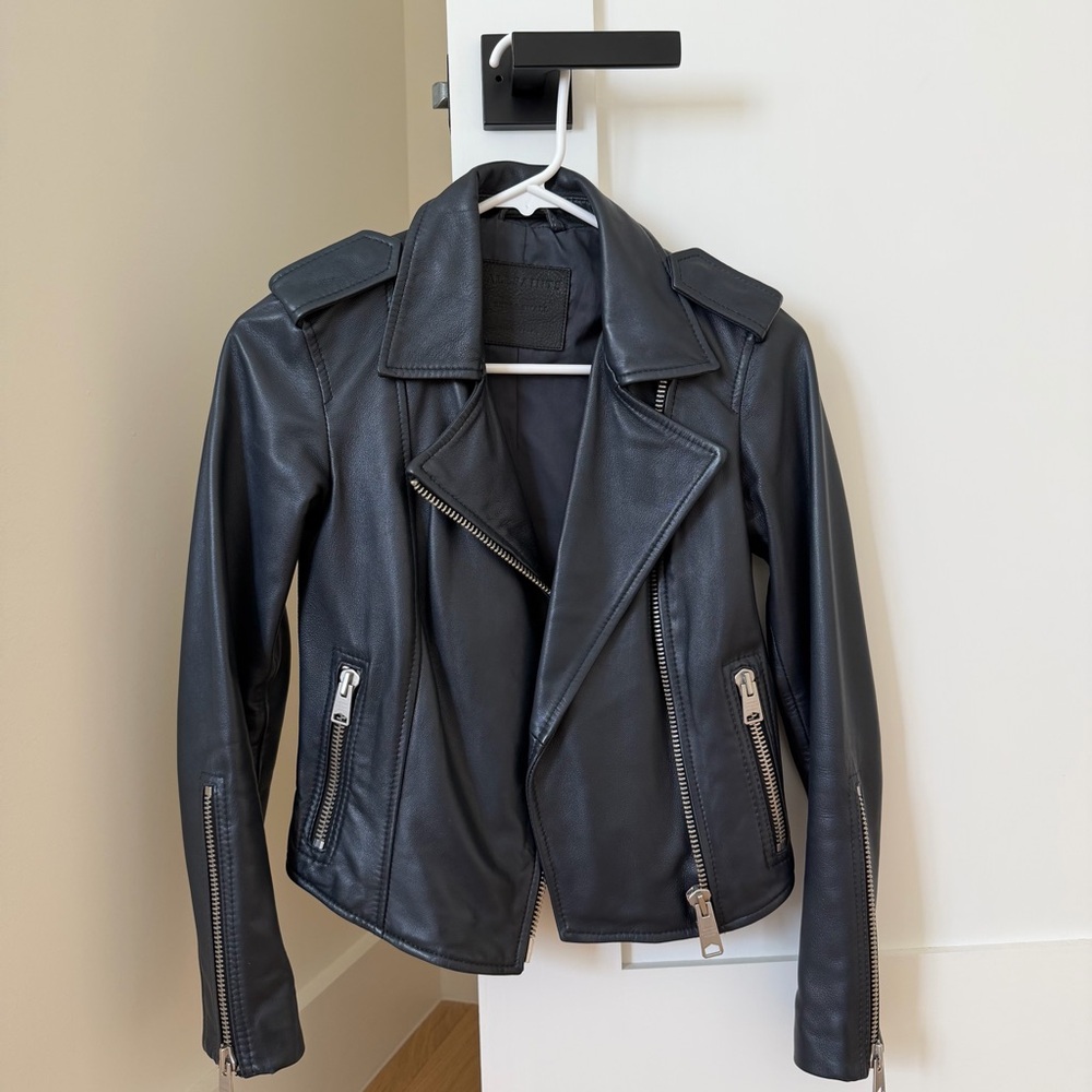 Dark Blue All Saints Leather Jacket - Women